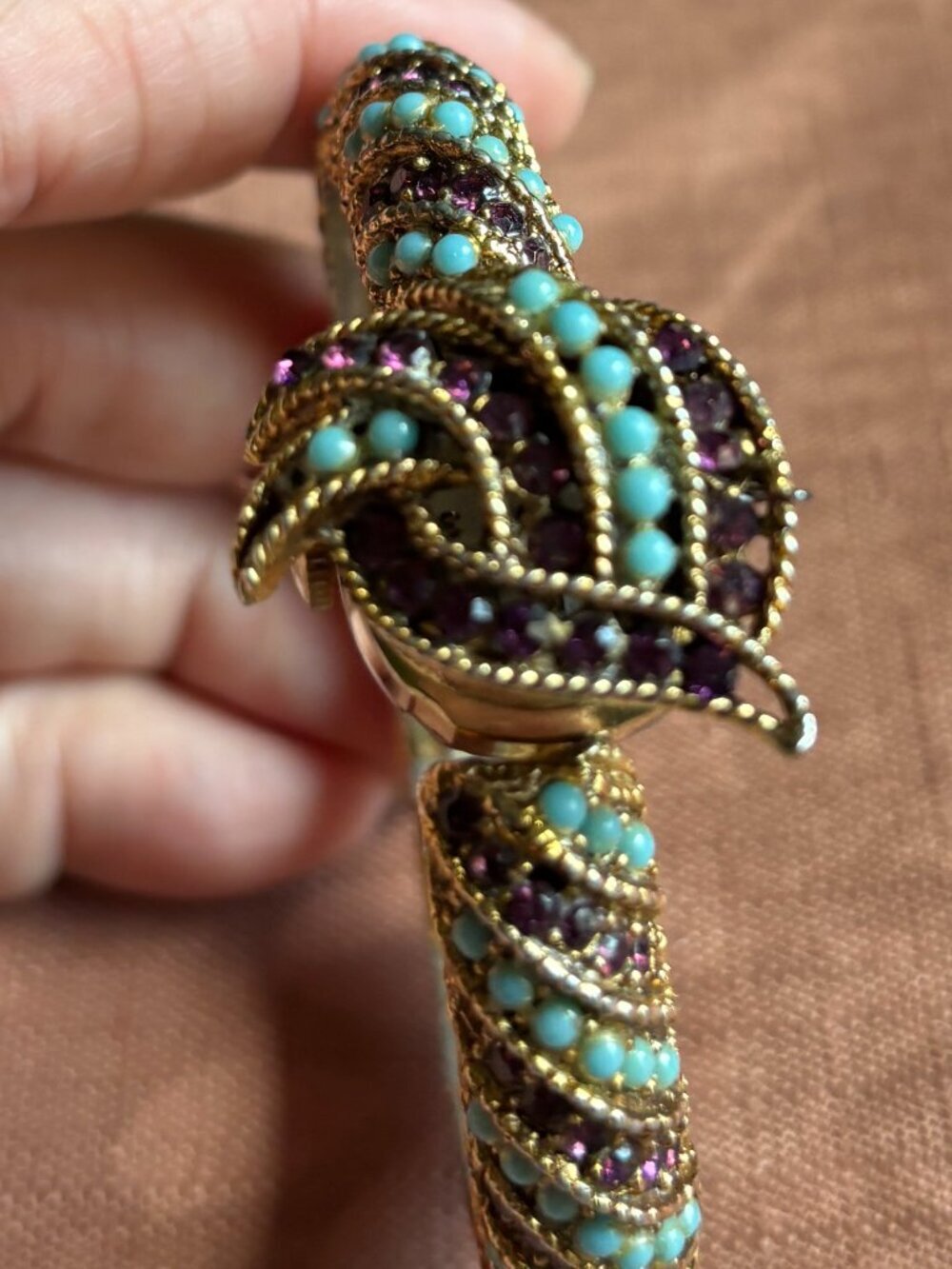 Paul Garnier Flip top Rhinestone windup watch, Gold tone Works! 1960s